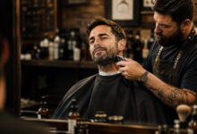 barber cuts beard