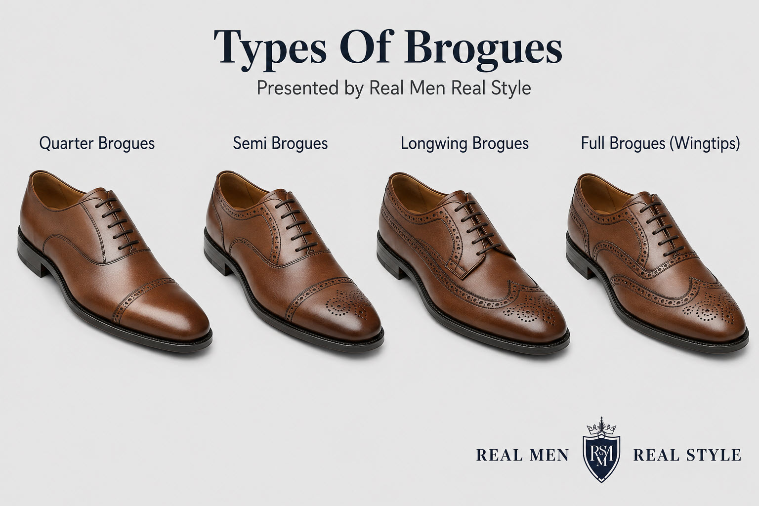 There are different designs for brogues. The more holes there are, the more casual it is.