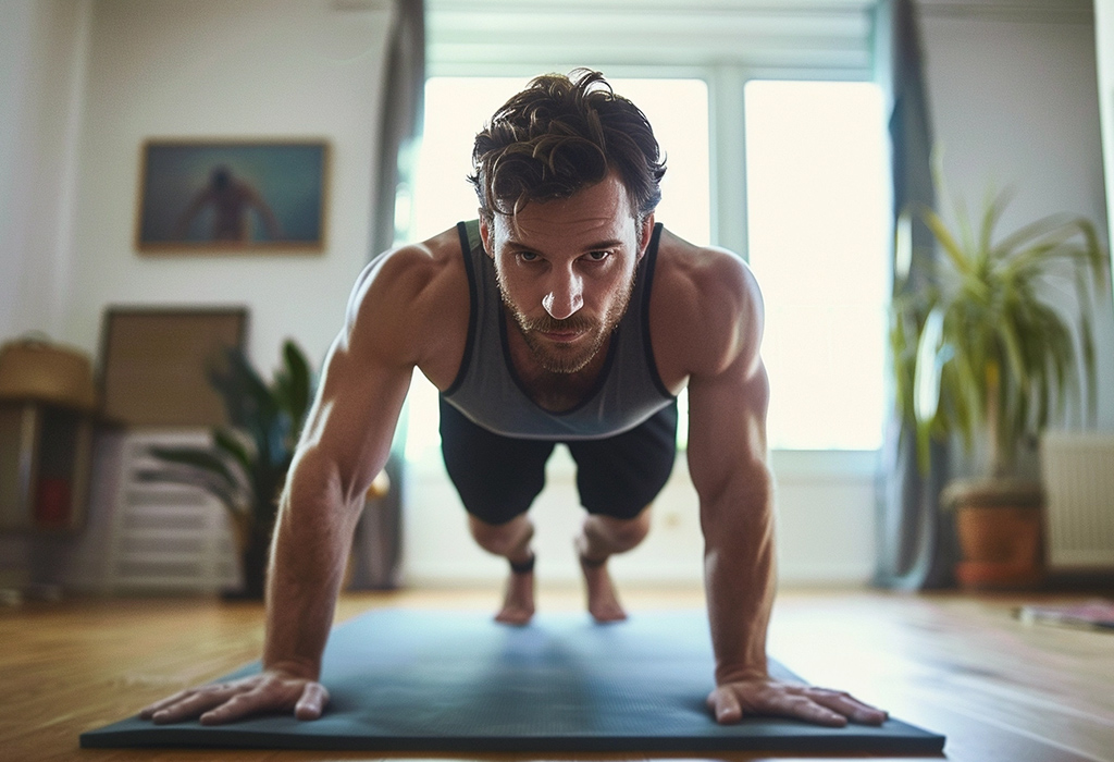 man dong push-ups at home