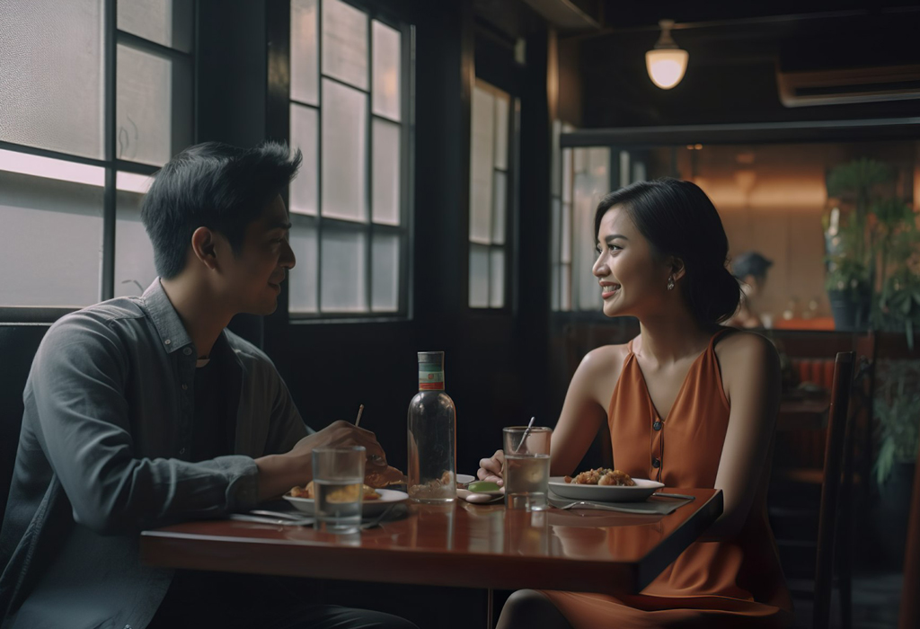 couple talking at the restaurant
