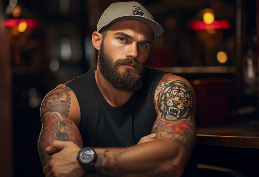Fierce animal tattoos on man's arms
