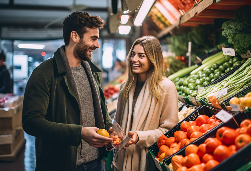 man and woman at the grocery