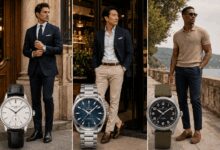 5 Tips On How To Match A Watch With Outfit Three outfit styles paired with dress, sports, and field watches for different occasions.