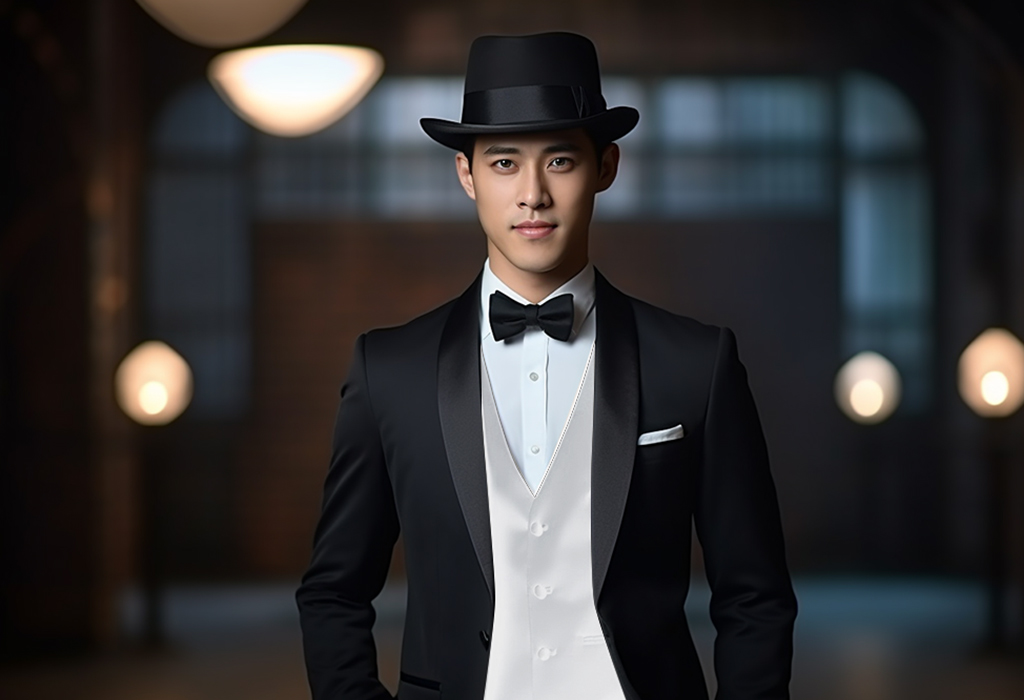 man wearing tuxedo and hat