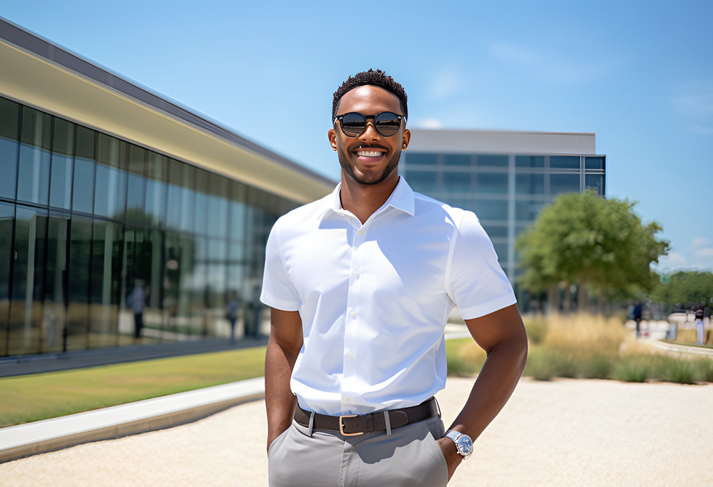 Man in short sleeve shirt