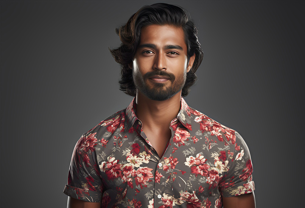 man wearing floral pattern shirt