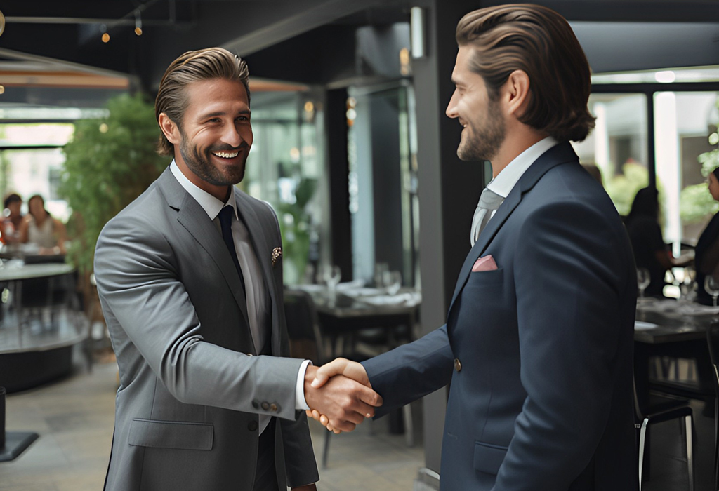 shaking hands between two stylish men