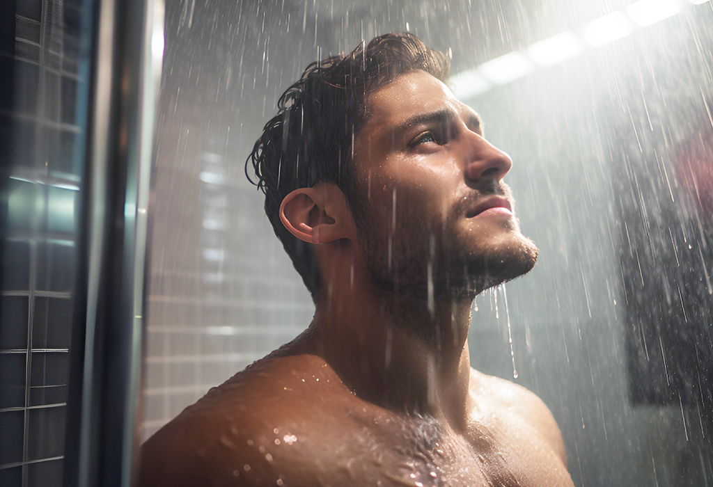 man showering
