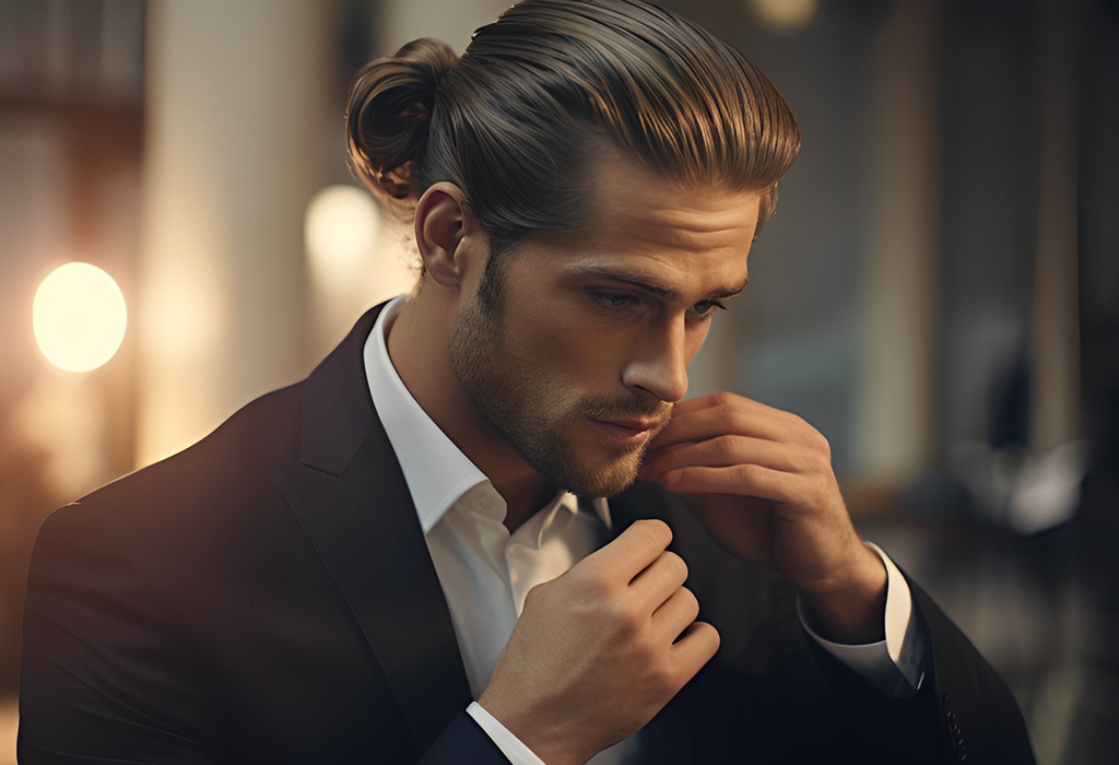 man with bun hair style