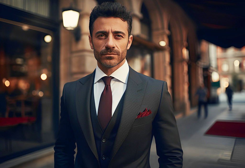 man in suit with pocket square