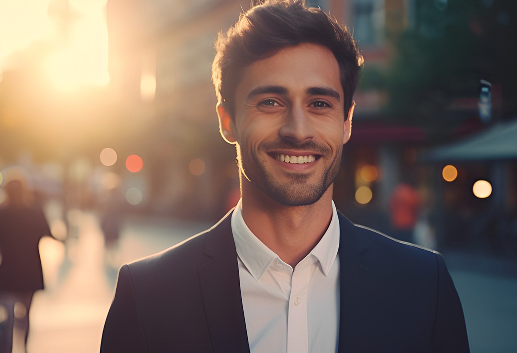 smiling man with thick hair
