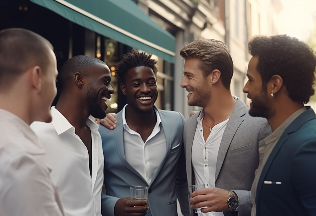 stylish man and his friends