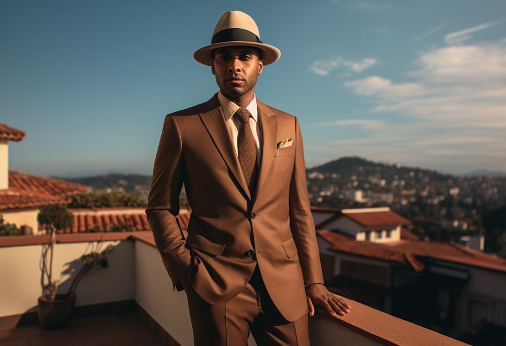 man wearing a brown suit