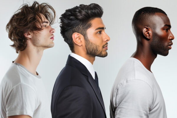 three men featuring different summer haircuts