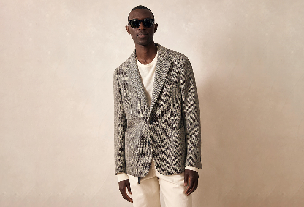 Italian Wool Sport Coat in Black Cream Herringbone by Todd Snyder