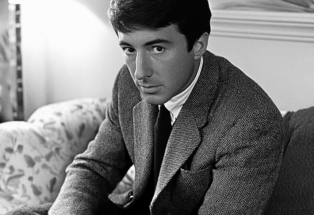 Dustin Hoffman in The Graduate wearing tweed herringbone jacket