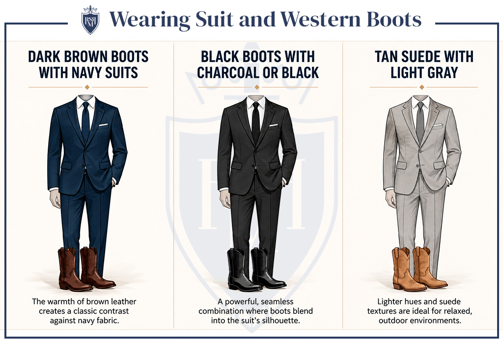 brown dress boots with suit Cowboy a Suit: How to Wear Them the Right Way Black chelsea Fabric:Polyester The Barbie Collection 18 Chic Summer Wedding these shoes are Goodyear