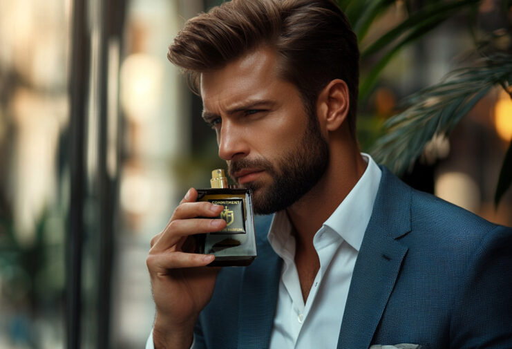 man testing mission fragrances cologne