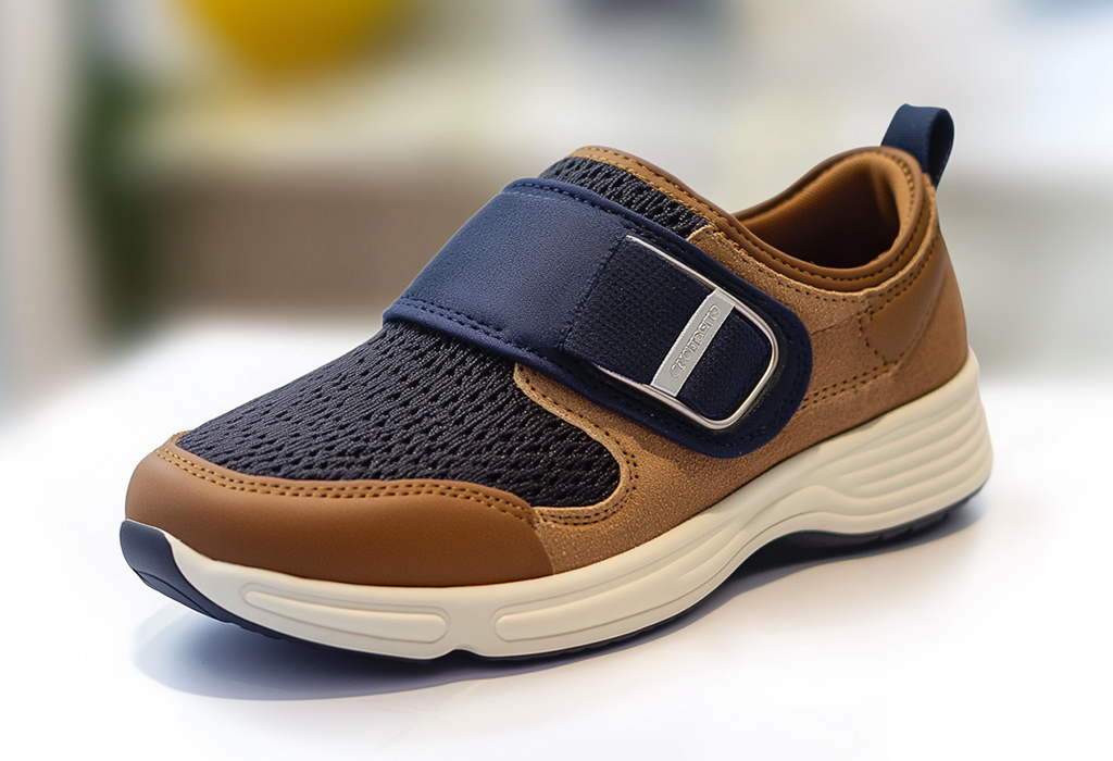 A pair of orthopedic and comfort-focused velcro shoes featuring cushioned support, a secure fastening system, and a design engineered for all-day stability and comfort