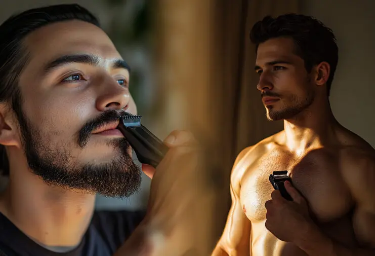 men trimming face and body