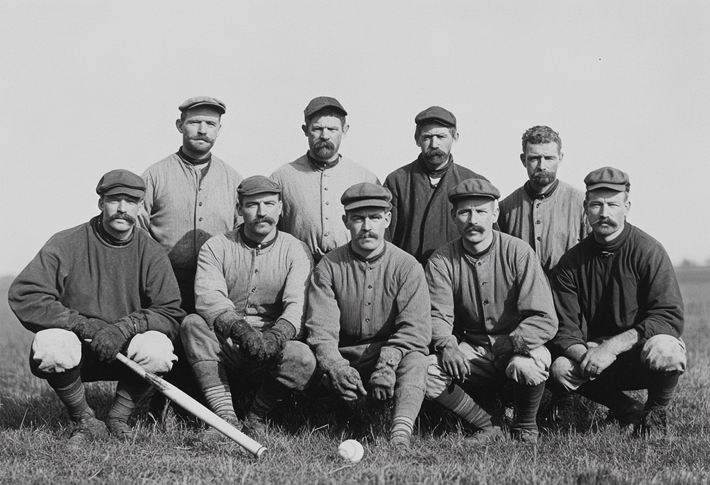 vintage black and white photo style, of a late 1800s baseball team