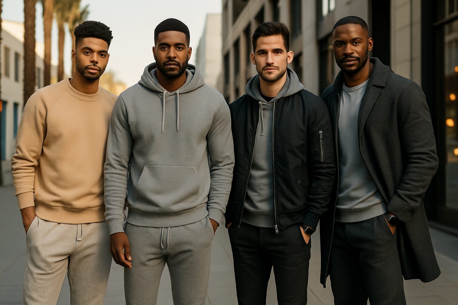 four men featuring athleisure style