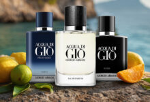 three bottles of acqua di gio perfumes