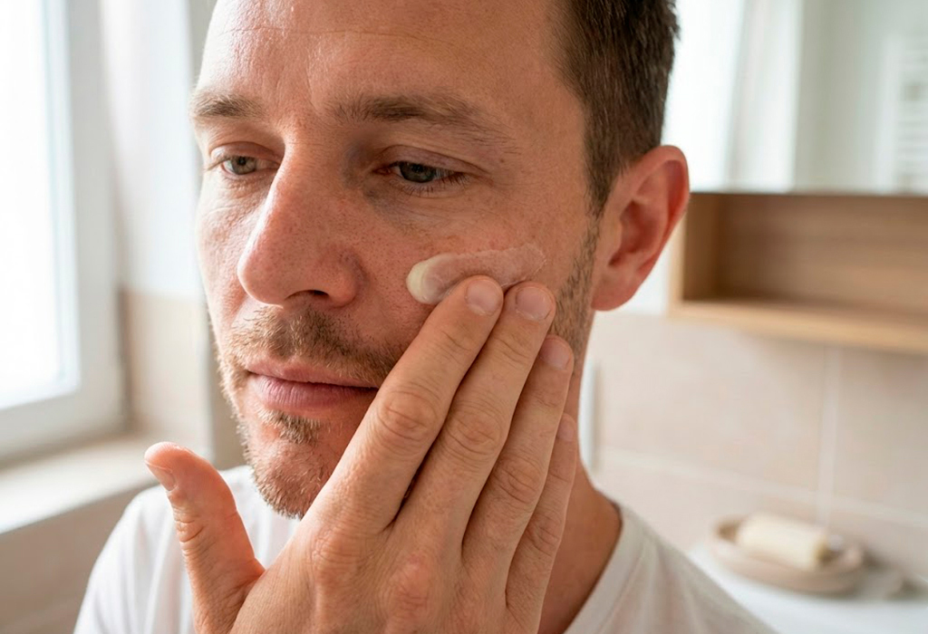 man applying cream on damaged skin