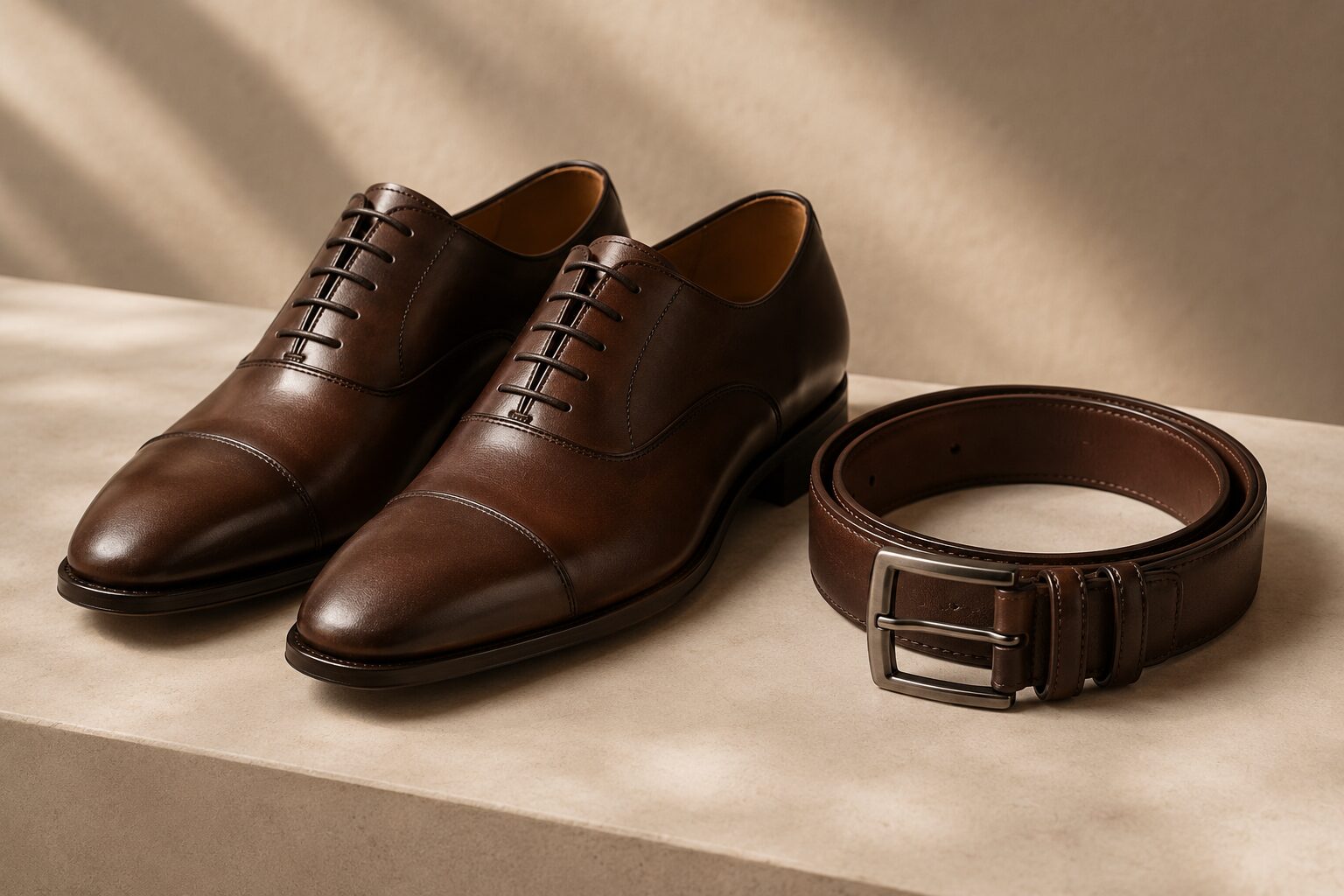 brown belt and shoes