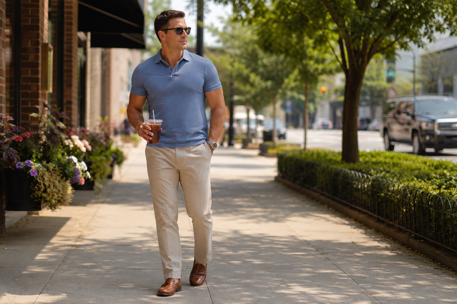 inverted triangle men's body type in summer clothing