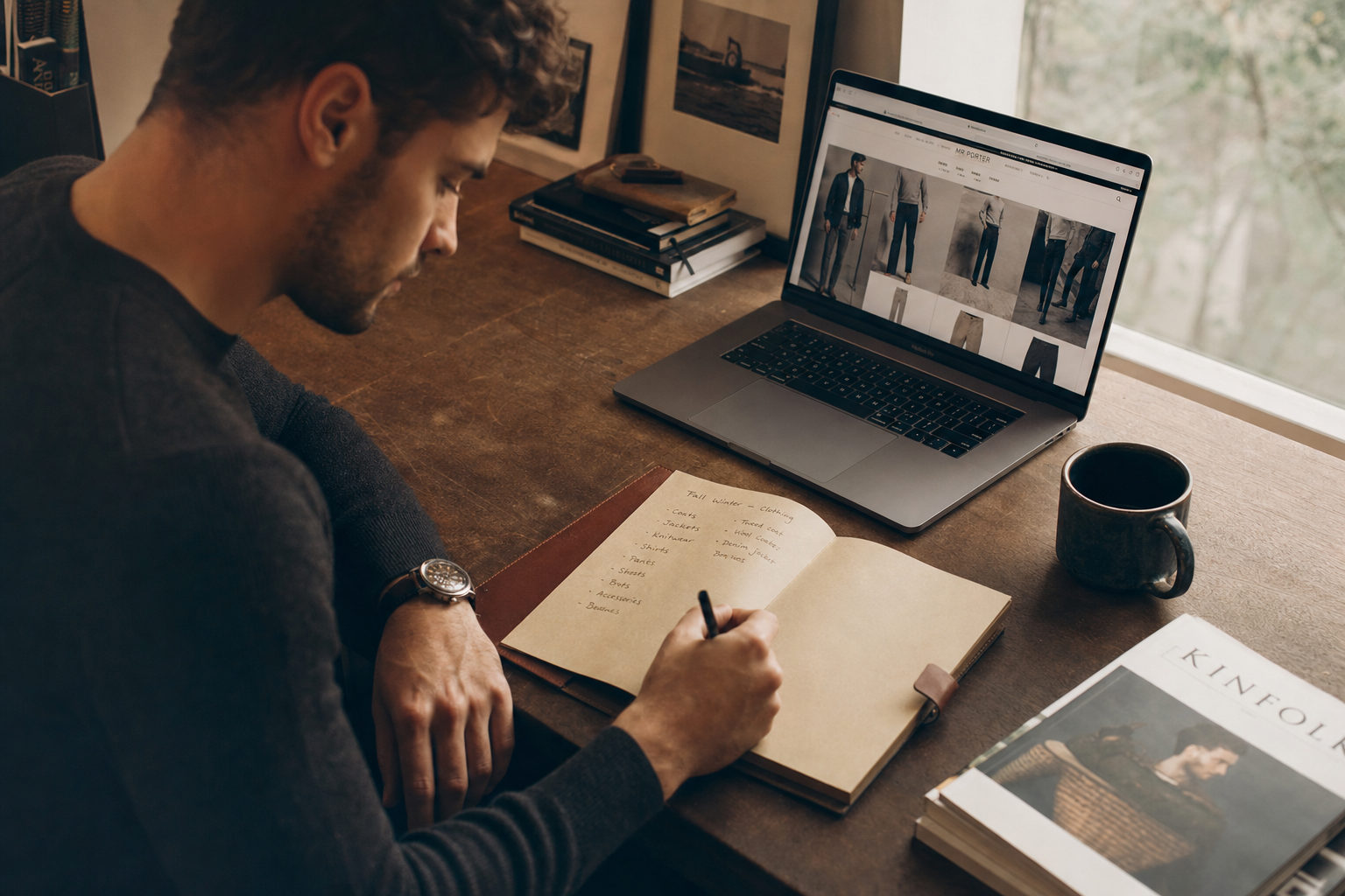man writing memos in notepad