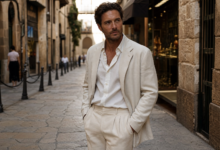 well dressed man in light color relaxed outfit