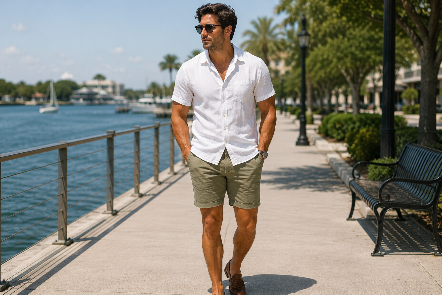 trapezoid body type man in summer