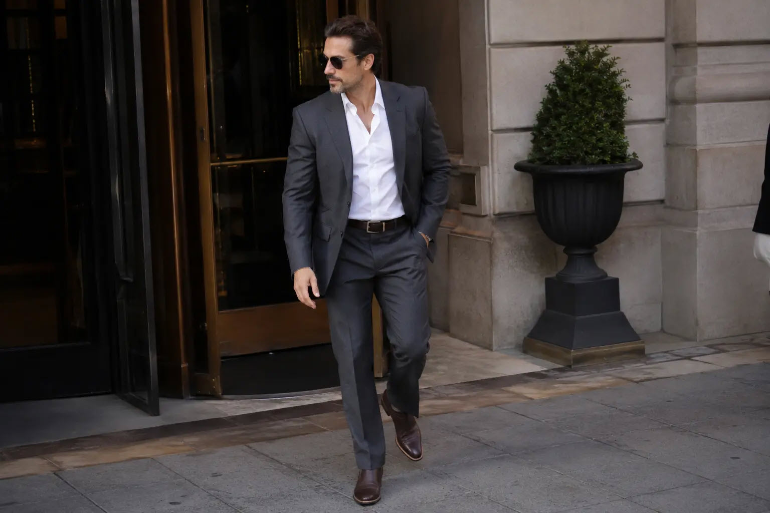 brown dress boots with suit Dark Brown Suit with Brogue Boots Outfits (10 ideas & outfits)