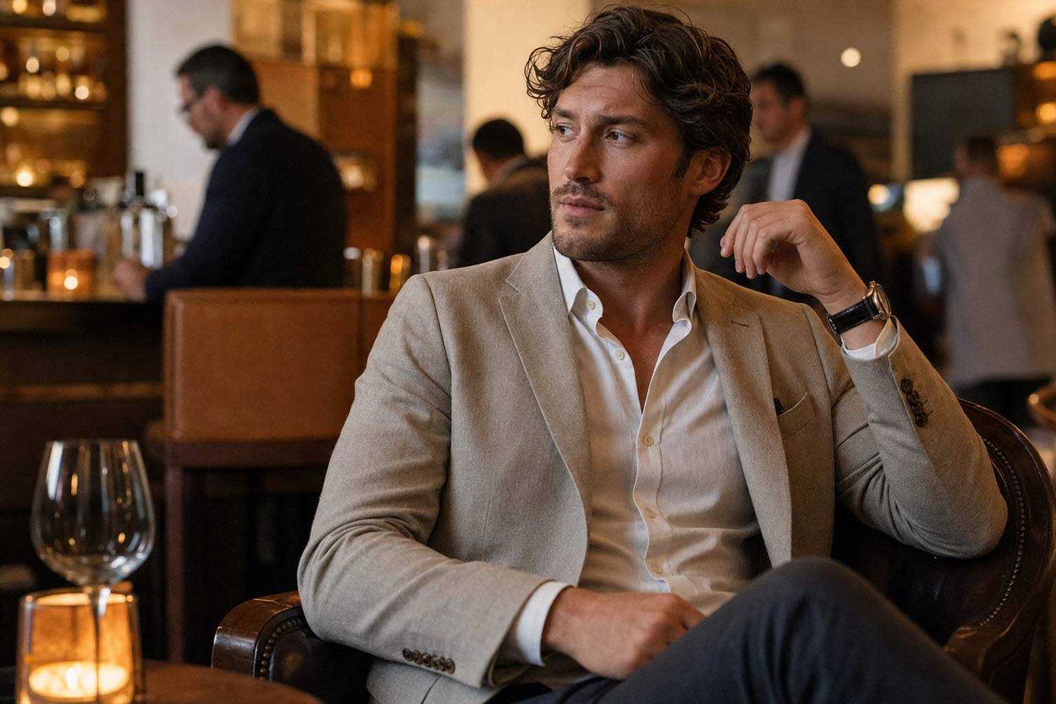 man dressed business casual sitting in lobby